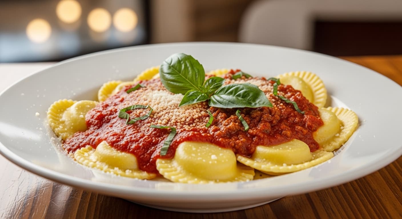 Cheese Ravioli with Marinara or Meat Sauce