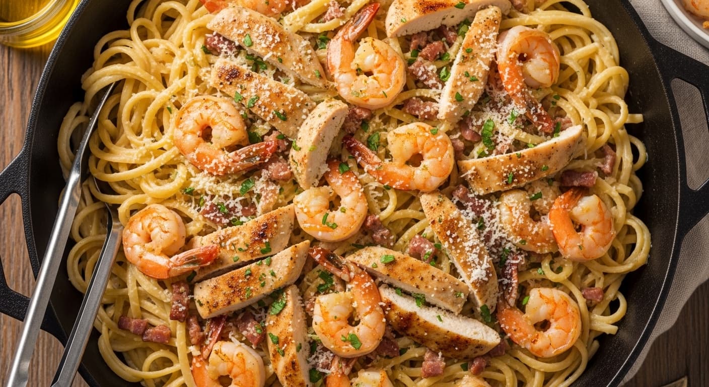 Chicken & Shrimp Carbonara Family Pan