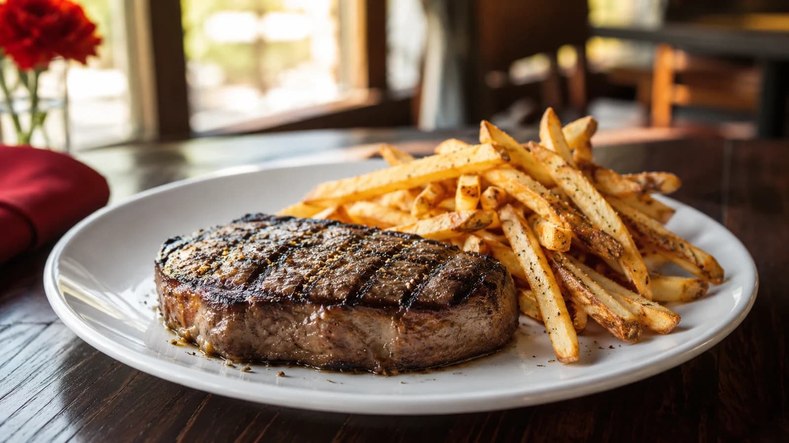 Outback 6oz Center-Cut Sirloin with a side of Aussie Fries on the lunch menu