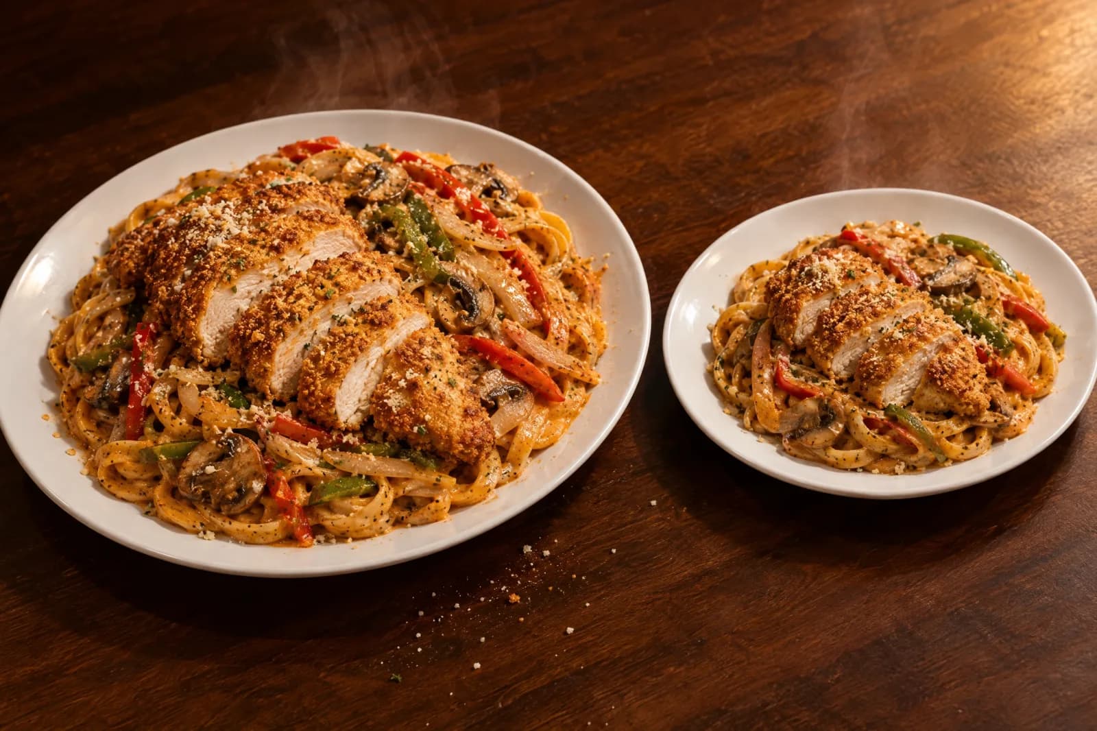 Louisiana Chicken Pasta at full size beside the smaller lunch plate