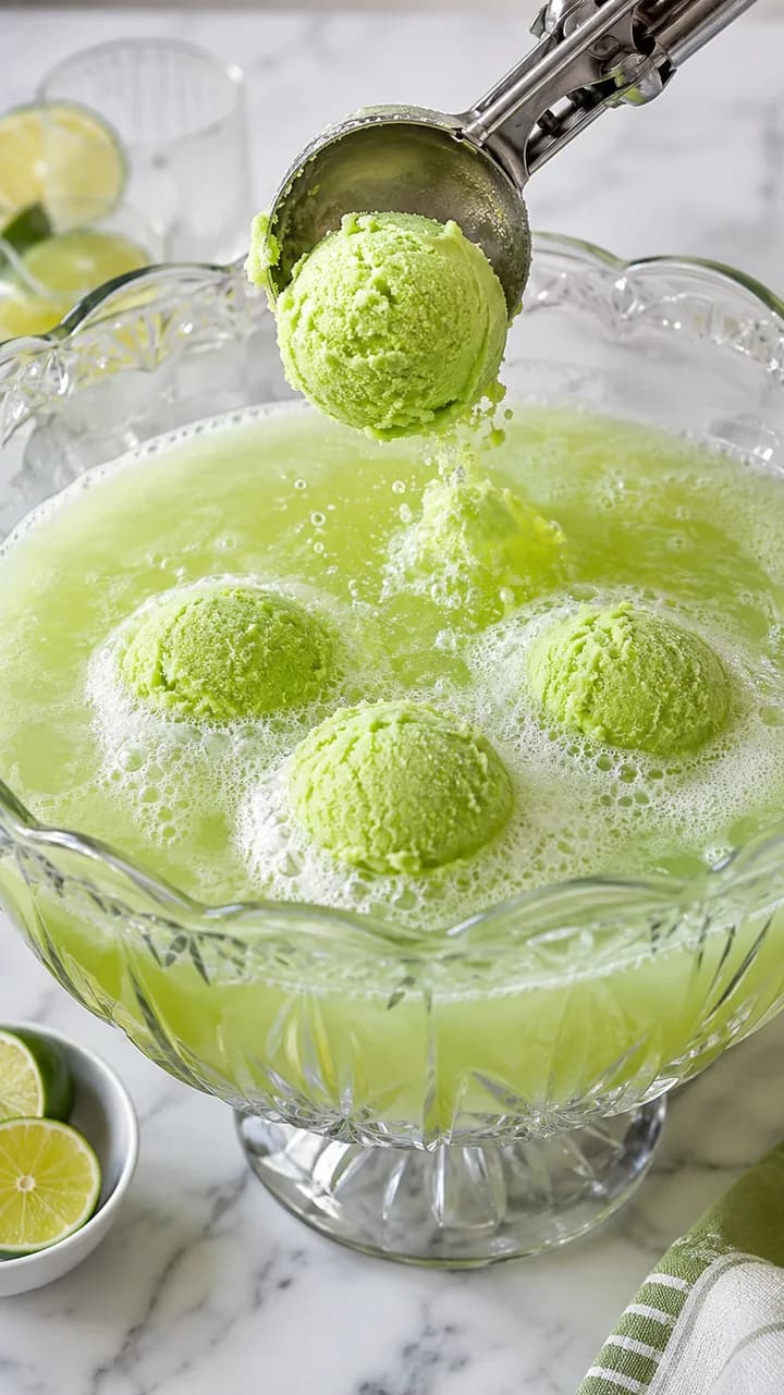 Scoops on top, no stirring - Grinch Punch (3 Ingredients, No Alcohol)