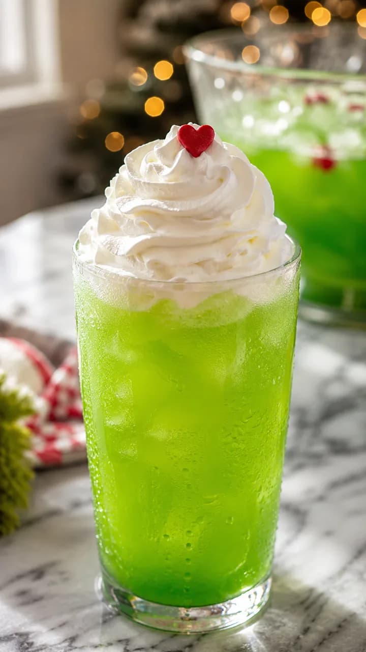 Finish each glass, not the bowl. - Grinch Punch (3 Ingredients, No Alcohol)