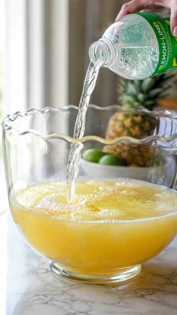 Juice first, then soda down the side - Grinch Punch (3 Ingredients, No Alcohol)